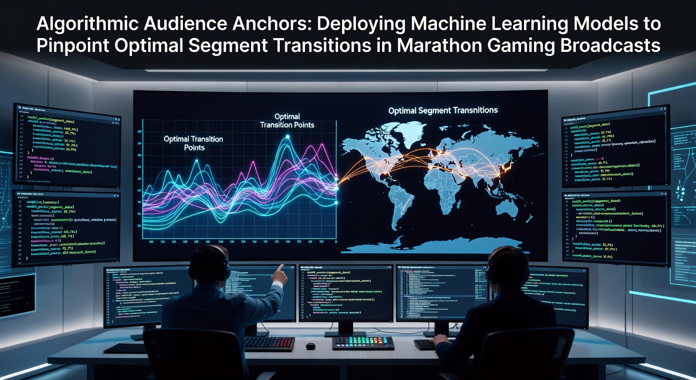 Machine learning dashboard displaying viewer retention graphs and segment transition recommendations for extended gaming streams