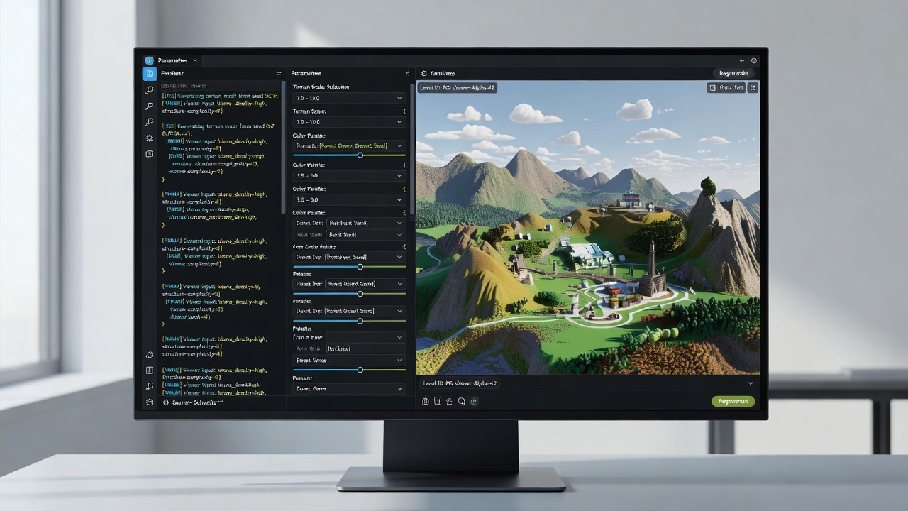 Live dashboard displaying merged procedural logs and viewer parameters updating a strategy game map in real time