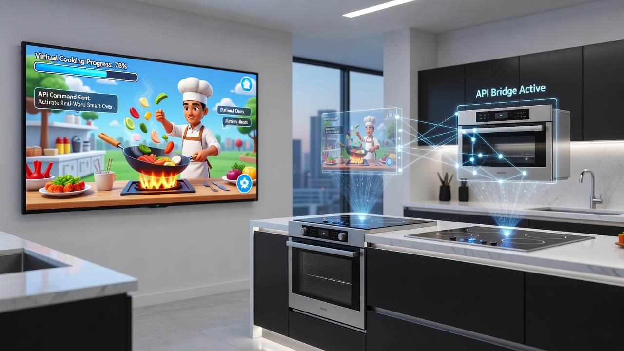 Multiple smart kitchen devices executing commands derived from a culinary game interface