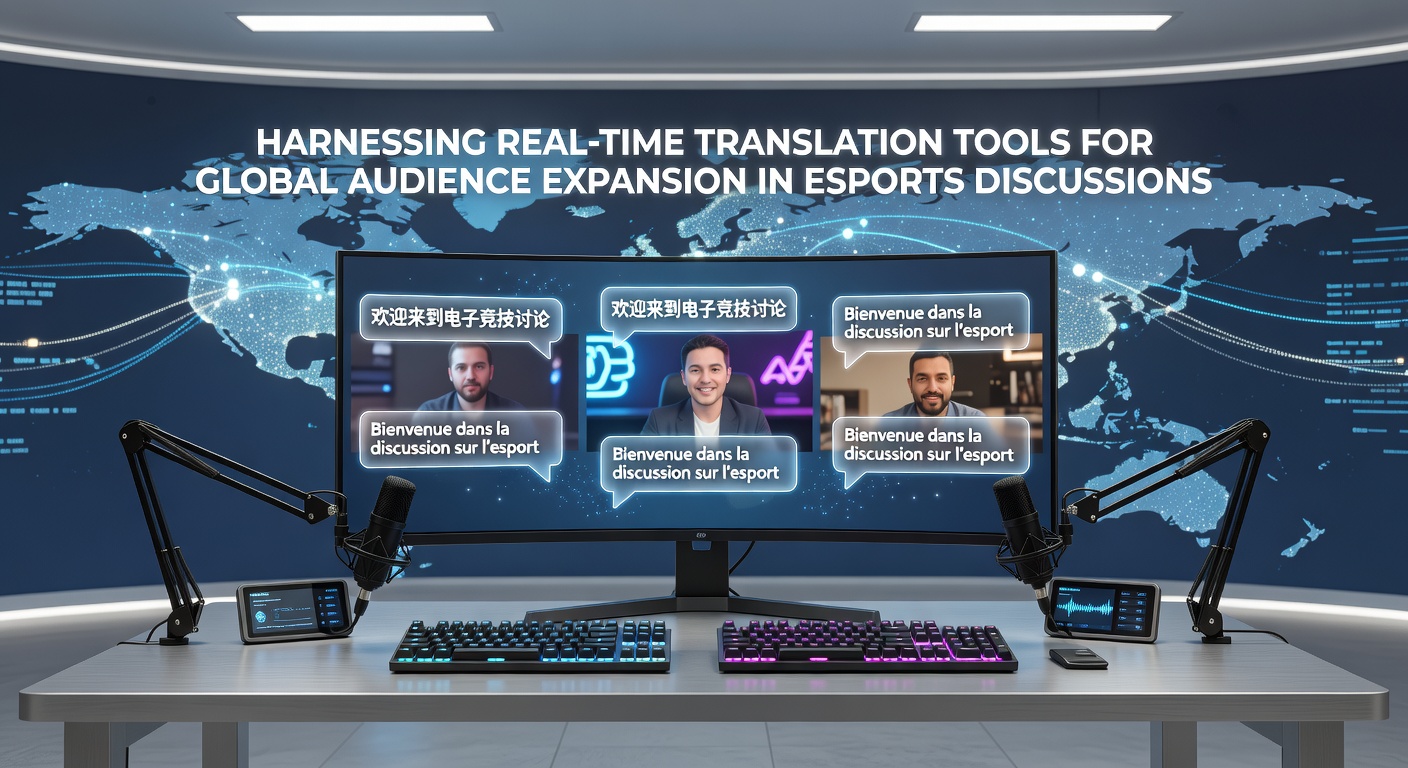 Esports broadcast interface showing real-time translation overlays during an international tournament match