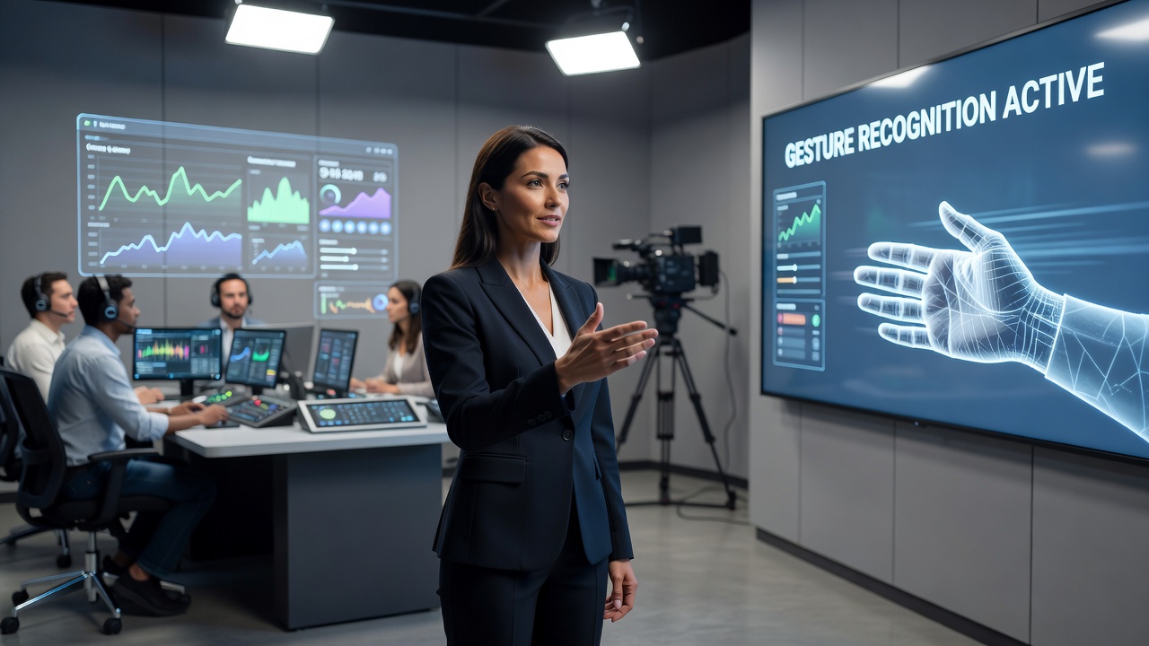 Community members participating in a gesture-controlled interactive segment during a live broadcast session