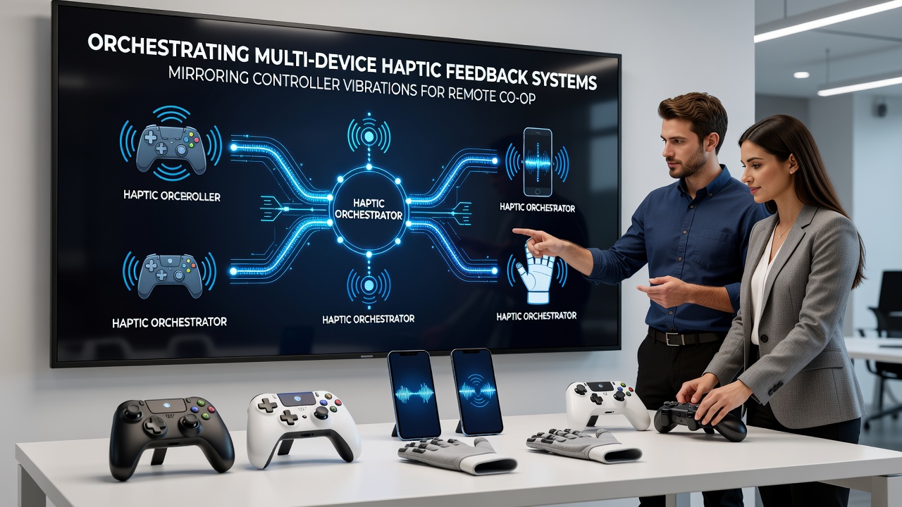 Remote co-op players experiencing mirrored haptic feedback during a survival campaign session
