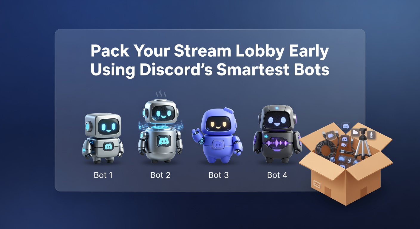 Close-up of a Discord bot interface displaying a full lobby queue, with timers, player stats, and stream countdown