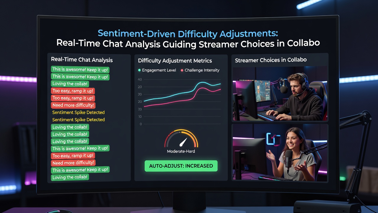 Dashboard showing real-time sentiment scores overlaid on a co-op adventure stream interface