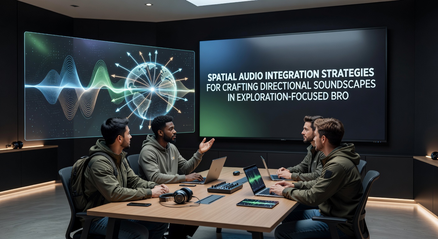 Detailed view of audio mixing interface showing directional sound objects positioned around a virtual exploration map for broadcast preparation