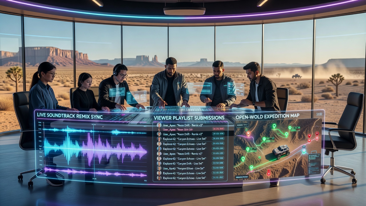 Detailed view of audio mixing interface during a synchronized viewer playlist remix in an open-world stream